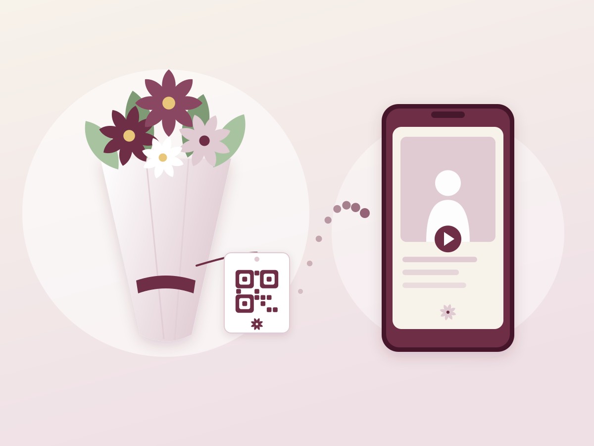 Memindai kode QR Memory Tag di buket